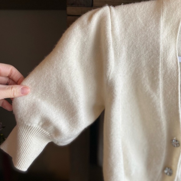 Sandro 100% Wool Cropped V Neck Puff Short Sleeve Cardigan size 2 - Picture 9 of 13